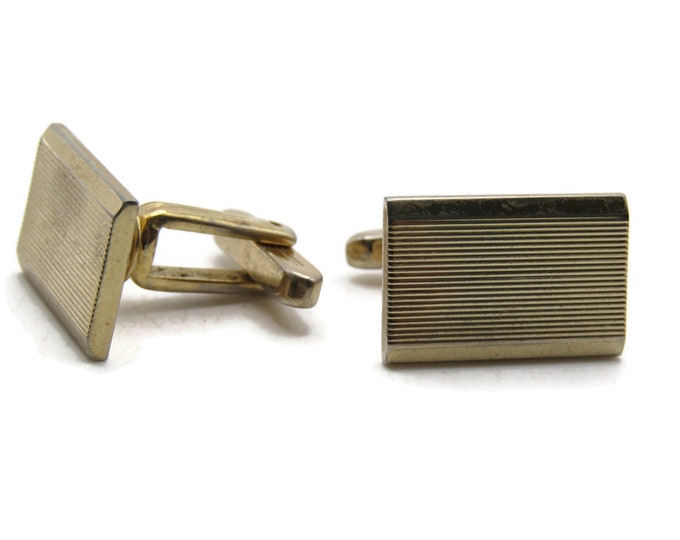 Horizontal Lines Rectangle Cuff Links Men's Jewelry Gold Tone