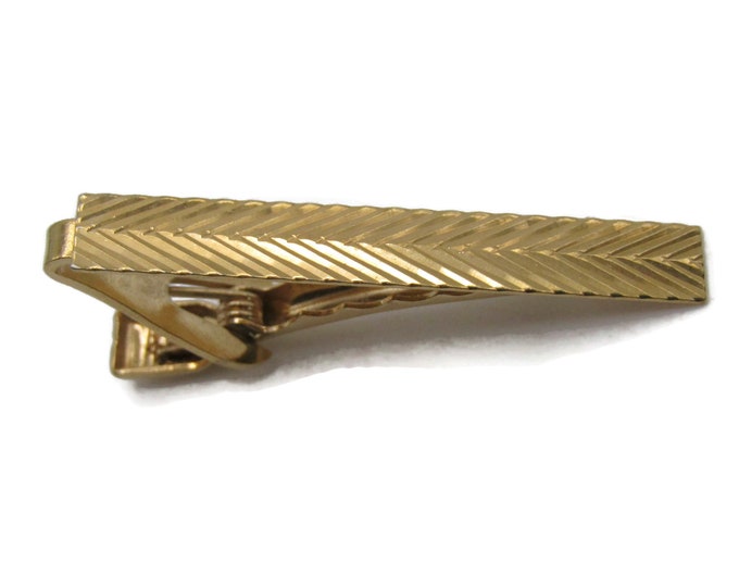 Diagonal Line Pattern Tie Bar Tie Clip Men's Jewelry Gold Tone