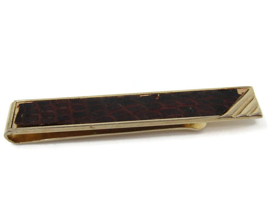 Leather (wear) Tie Clip Tie Bar: Vintage Gold Tone - Stand Out From the