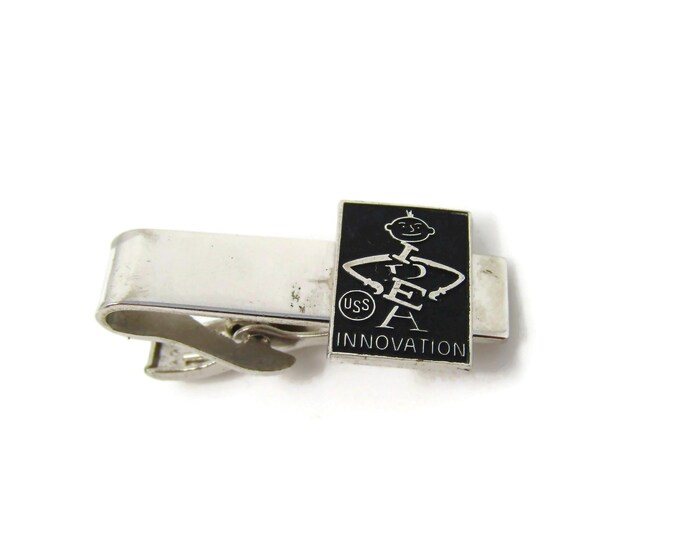 USS Idea Innovation Tie Clip Men's Vintage Tie Bar Silver Tone Excellent Design