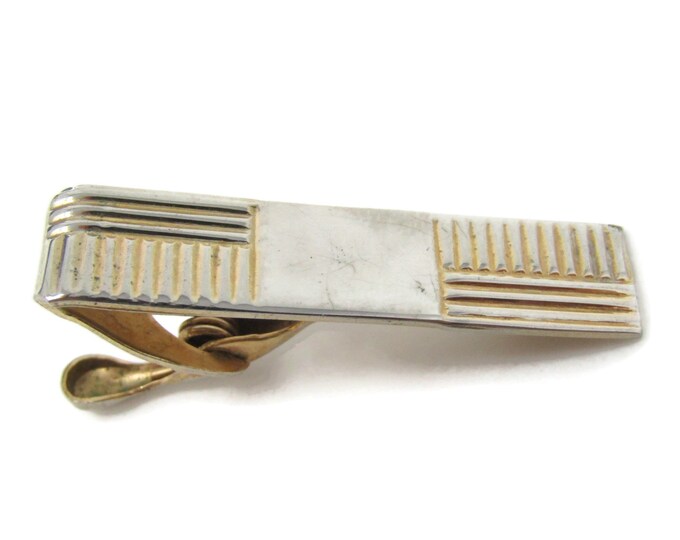 Modernist Ridges Tie Bar Clip Gold Tone Vintage Men's Jewelry Nice Design