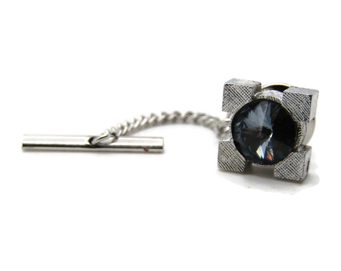 Light Blue Stone Inlay Square Tie Pin Men's Jewelry Silver Tone