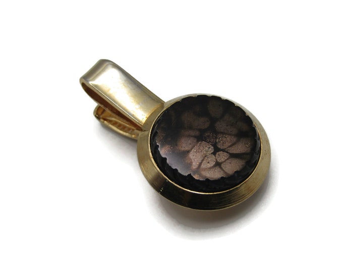 Round Black Stone Inlay Tie Clip Gold Tone Tie Bar Classic Men's Jewelry