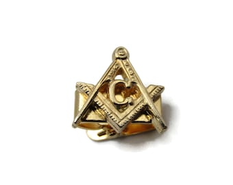 Masonic C Insignia Gold Tone Triangle Shape Tie Bar Tie Clip Men's Jewelry