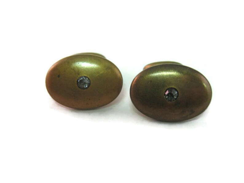 Antique Vintage Cufflinks for Men Clear Jewel Gold Tone Oval Design