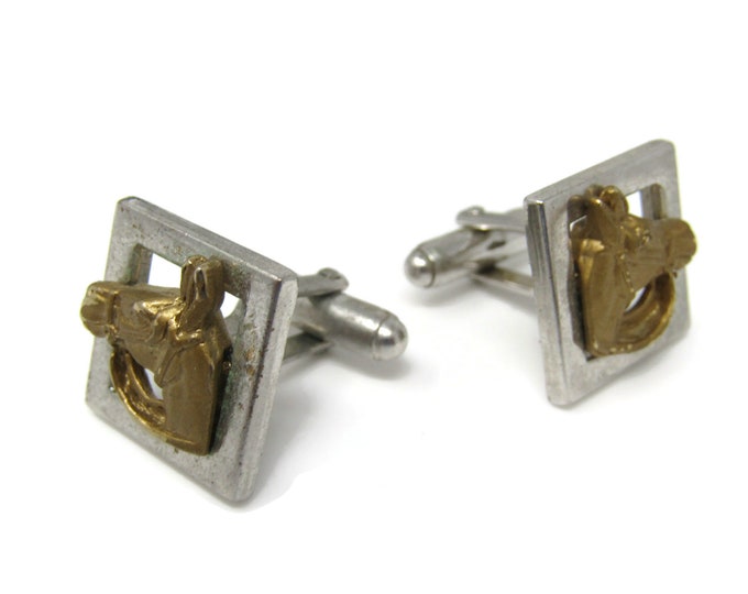 Horse Head Equestrian Men's Cufflinks: Vintage Gold & Silver Tone - Stand Out from the Crowd with Class