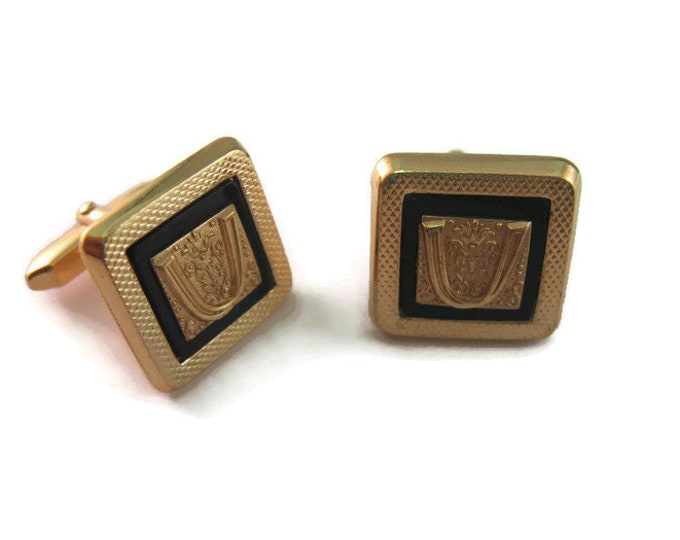 Vintage Cufflinks for Men:  Beautiful "U" Letter Initial Fancy Gold Tone Design