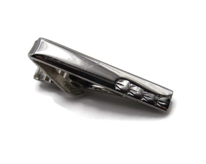 Classic Vintage Silver Tone Tie Bar Etched Design Tie Bar Tie Clip Men's Jewelry