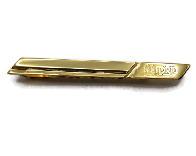 Classic Thin Tie Clip & Chain Modernist Tie Bar Men's Jewelry Gold Tone