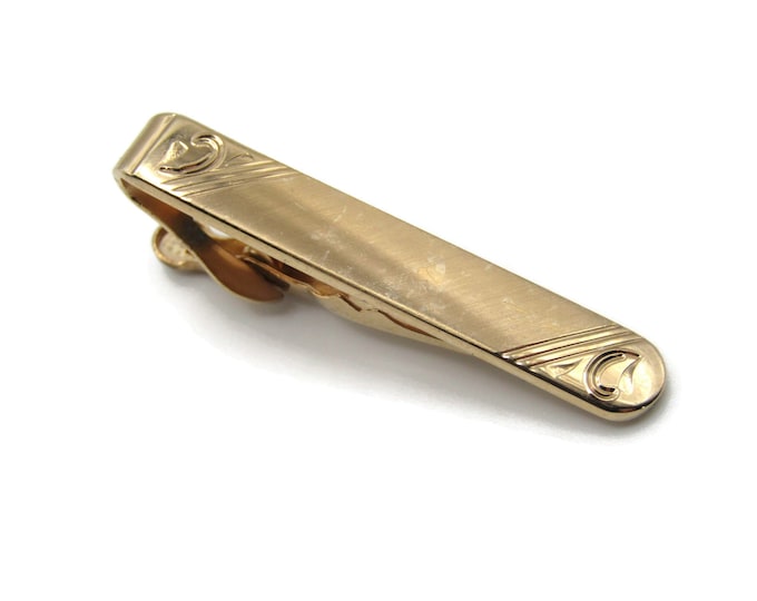 Gold Tone Tie Bar Abstract Etching Vintage Tie Clip Men's Jewelry