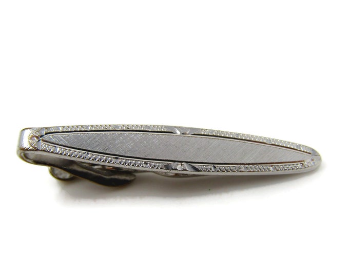 Cool Tie Bar Tie Clip Vintage Silver Tone Textured Border Nice Design