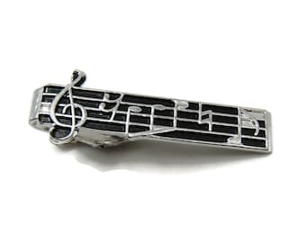 Sheet Music Tie Clip Musician Gift Black Background Silver Tone Tie Clip Tie Bar Men's Jewelry