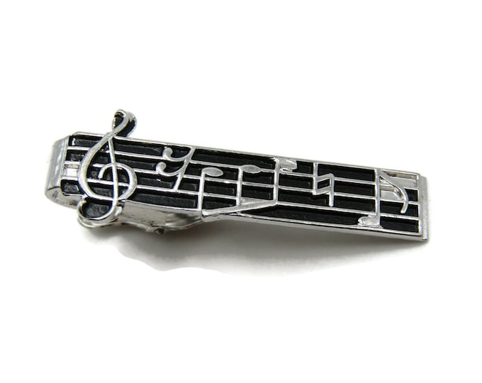 Sheet Music Tie Clip Musician Gift Black Background Silver Tone Tie Clip Tie Bar Men's Jewelry