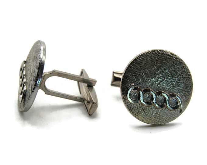 Round Textured Circle Design Cuff Links Men's Jewelry Silver Tone