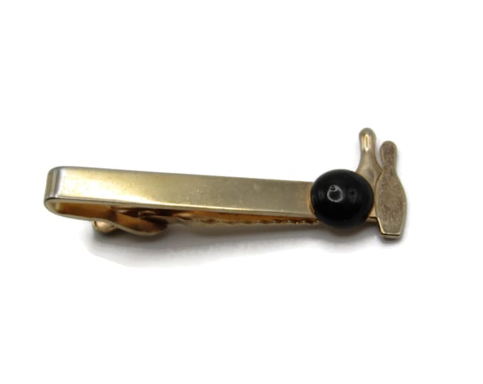Black Bowling Ball Gold Tone Pins Sport Gold Tone Tie Bar Tie Clip Men's Jewelry