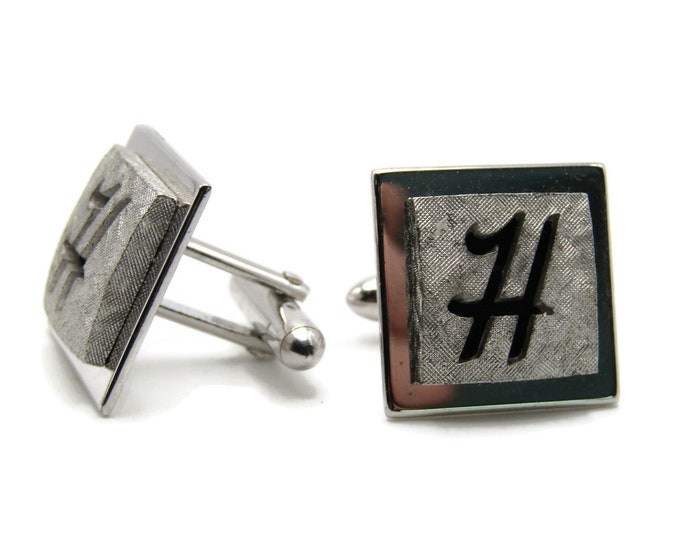 H Letter Initial Monogram Cuff Links Men's Jewelry Black & Silver Tone