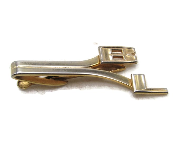 BL Letter Initial Monogram Tie Bar Tie Clip Modernist Men's Jewelry Gold Tone