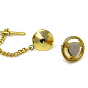 Vintage Tie Tack Tie Pin: Modernist Wheel Design Silver & Gold Tone