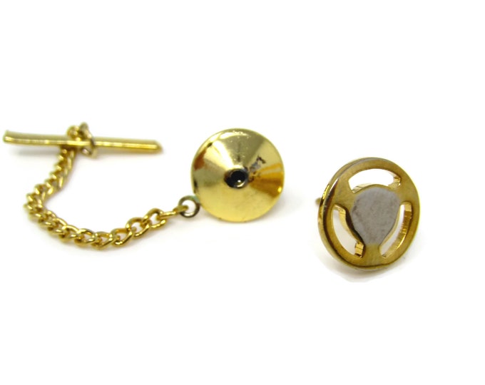 Vintage Tie Tack Tie Pin: Modernist Wheel Design Silver & Gold Tone