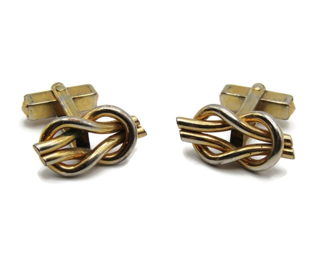 Knotted Design Silver and Gold Tone Industrial Style Cufflinks