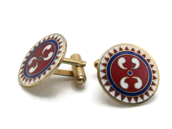 Red White And Blue Pattered Cuff Links Men's Jewe… - image 1