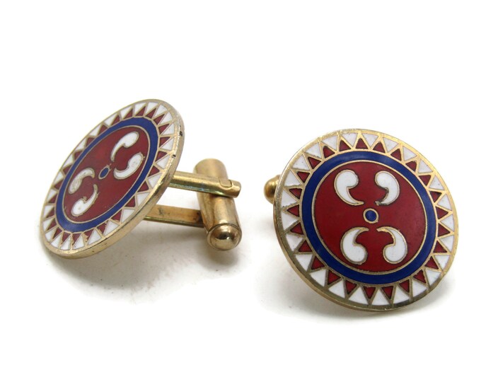 Red White And Blue Pattered Cuff Links Men's Jewelry Gold Tone