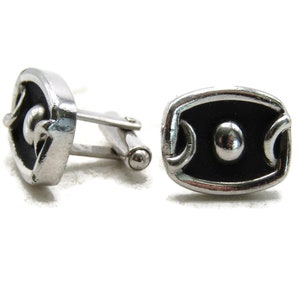 Black and Silver Dot and Swirl Cuff Links SIlver Tone Men&#39;s Jewelry