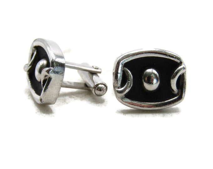 Black and Silver Dot and Swirl Cuff Links SIlver Tone Men's Jewelry