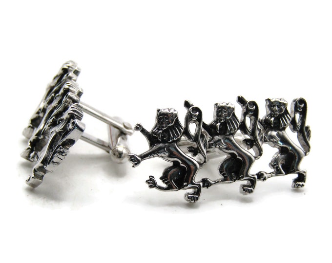 Fighting Lions Cuff Links Men's Jewelry Silver Tone