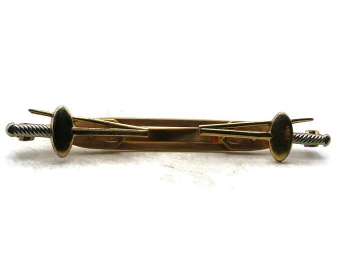Two Swords Tie Clip Open Design Tie Bar Men's Jewelry Gold Tone