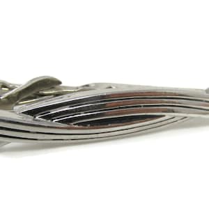 Interlocking Grooves Modernist Tie Bar Clip Vintage Silver Tone Stand Out w/ Style Fit In with Class