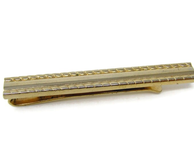 Twist Border Tie Clip Men's Vintage Tie Bar Gold Tone Nice Design