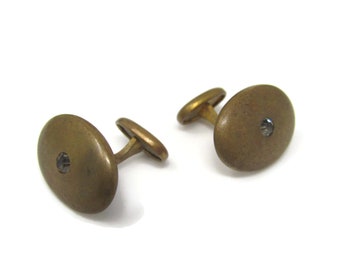 Vintage Bronze Tone Cufflinks: Antique Clear Jewels for Men