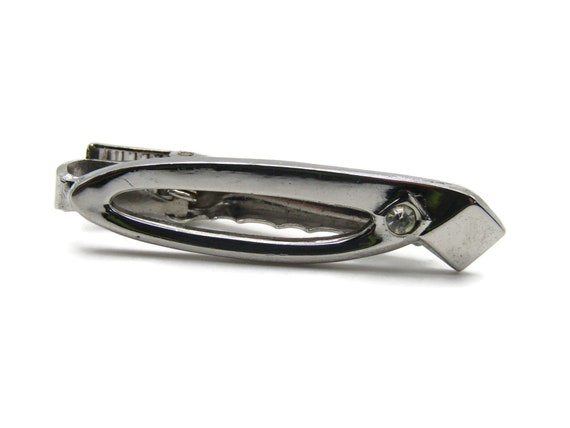 Loop Shaped Tie Bar & Rhinestone Inset Silver Ton… - image 2