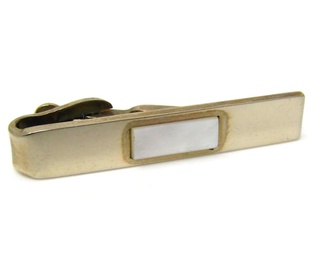 Mother of Pearl Accent Tie Clip Men's Vintage Tie Bar Gold Tone