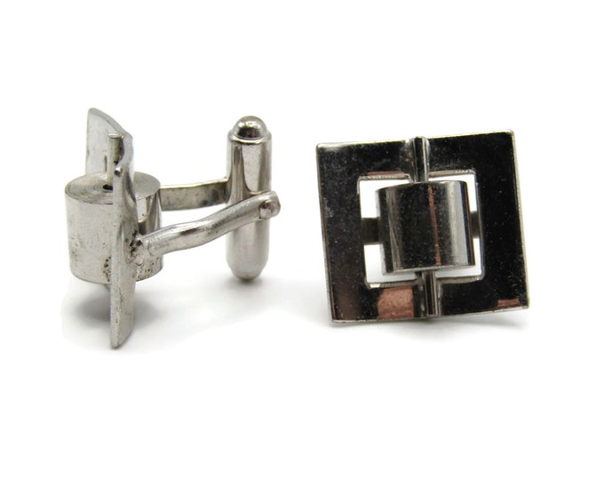 Vintage Cufflinks for Men: Spinning Wheel Center Silver Tone