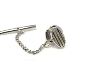 Skinny Oval Groove Center Tie Tack Pin Silver Tone Vintage Men's Jewelry Nice Design