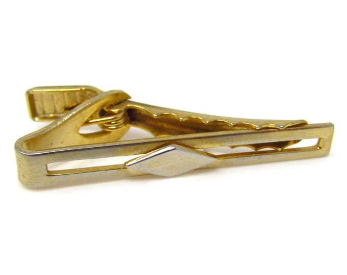 Cool Tie Clip Vintage Mens Tie Bar Open Middle Diamond Shape Accent Gift for Dad Son Husband Brother