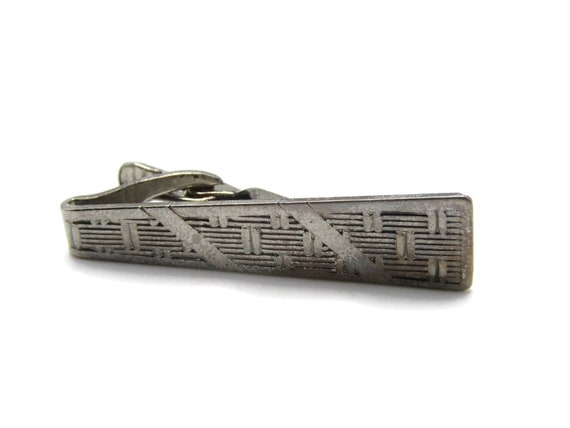 Line & Square Patterned Silver Tone Vintage Tie B… - image 2