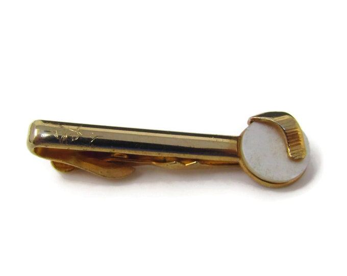 Vintage Tie Clip Tie Bar: Opalescent Modernist Accent Design Gold Tone