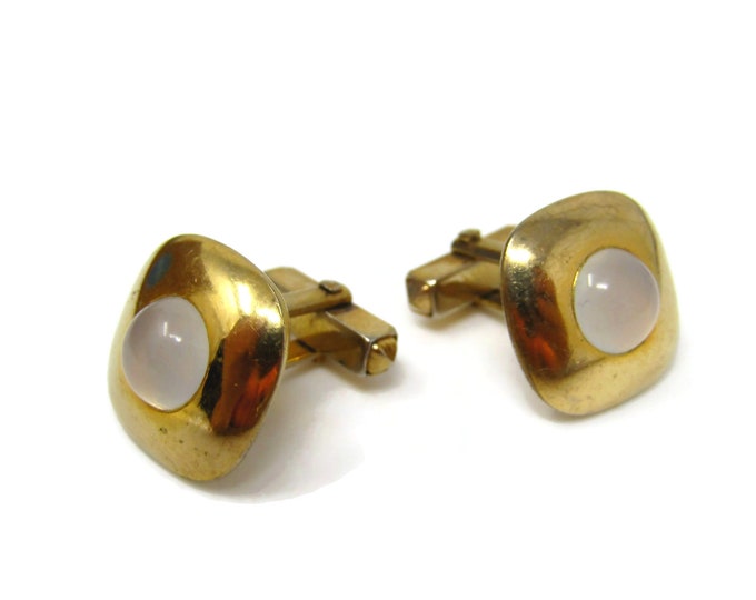 Milky Center Cufflinks for Men Vintage Gold Tone Square Nice Design