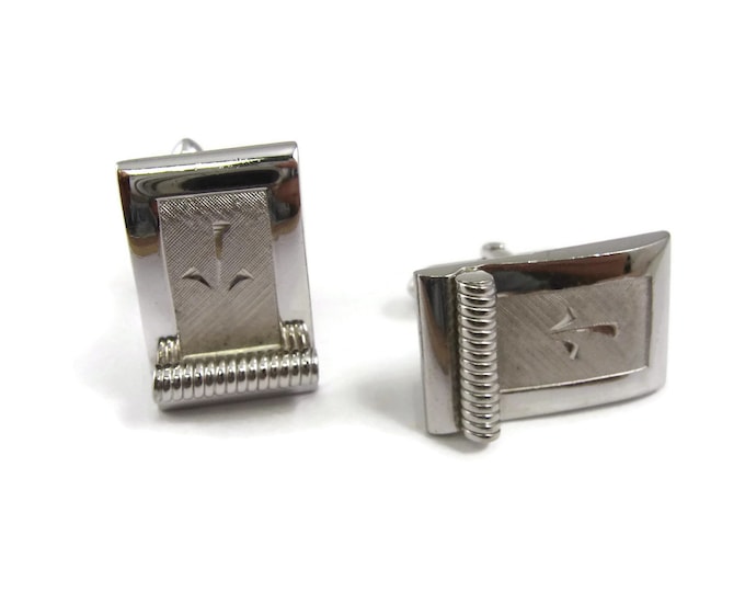 Vintage Cufflinks for Men: Incredible Design Modernist Silver Tone Stylized Flower Etch