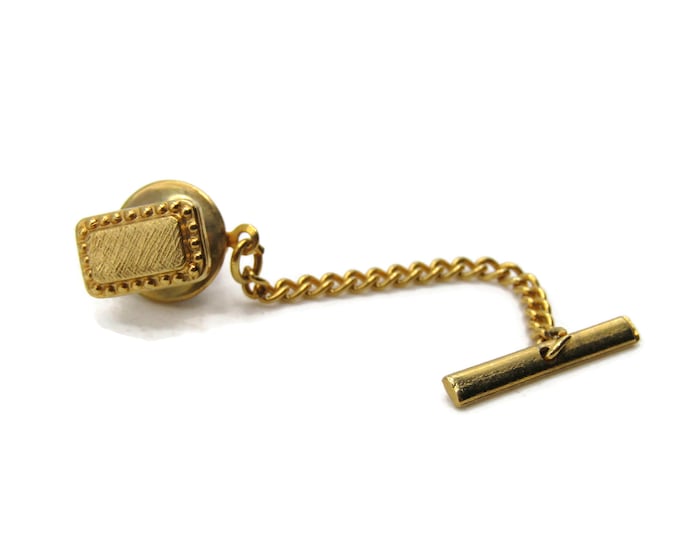 Rectangle Tie Pin And Chain Ball Pattern Edging Men's Jewelry Gold Tone
