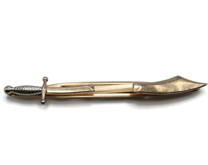 Silver Tone Handle Sword Gold Tone Open Body Cosplay Costume History Tie Bar Tie Clip Men's Jewelry