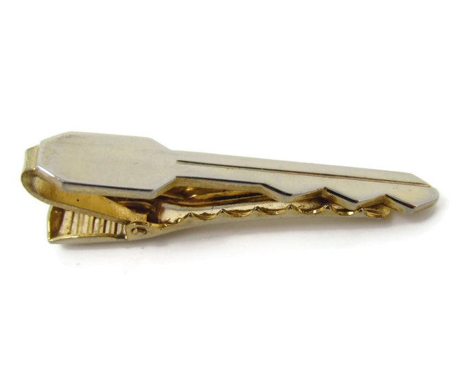 Key Tie Clip Vintage Tie Bar: Thing Profile Design Gold Tone