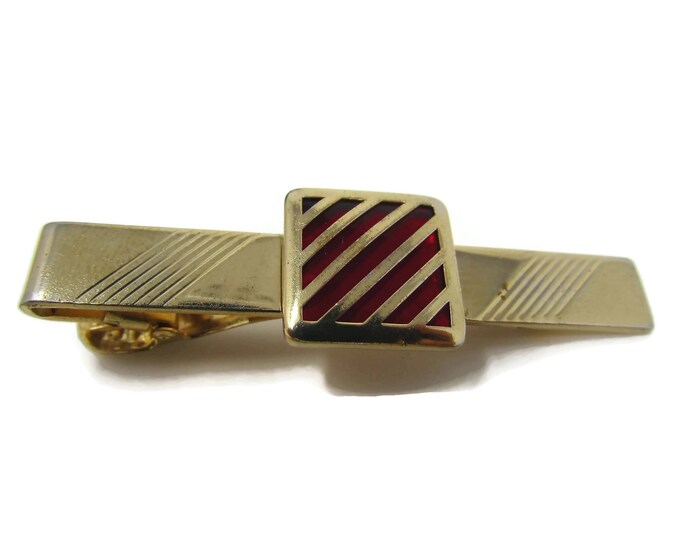 Vintage Tie Clip Tie Bar: Red Accent Stripe Cage Design Nice Quality