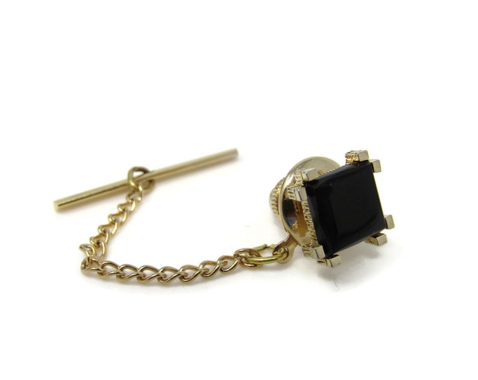 Stunning Black Square Tie Tack Pin Vintage Men's Jewelry Nice Design