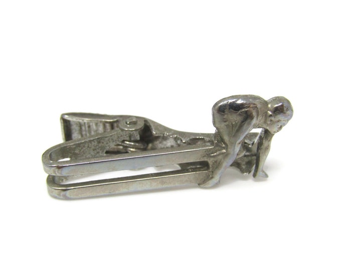 Track Runner Starting Blocks Tie Clip Tie Bar: Vintage Silver Tone - Stand Out from the Crowd with Class