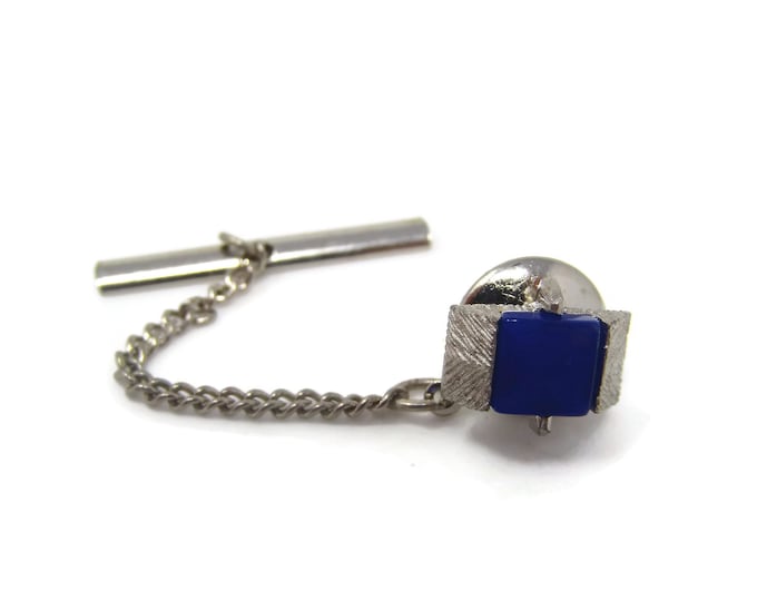 Vintage Tie Tack Tie Pin: Blue Center Excellent Design Silver Tone