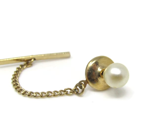 Faux Pearl Tie Tack Pin Gold Tone Vintage Men's Jewelry